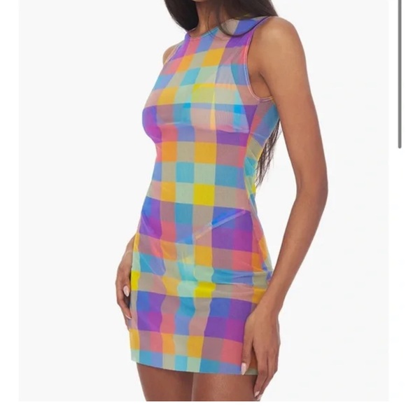 WeWoreWhat Gingham plaid 3 piece Bikini Set & Mesh Muscle Tank Dress - Picture 4 of 11